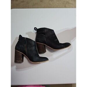 Black‎ Leather Block Heel Ankle Boots Zip Up Rounded Toe Casual Shoes 8.5